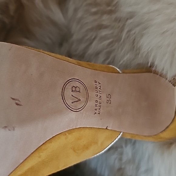 Veronica Beard Heeled Mules in Saffron/GoldenTrimmed with Metallic Silver Sz.35 - Picture 7 of 11